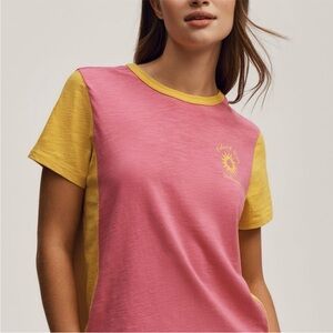 Anthropologie Pilcro The Bennie Cotton Slub Crewneck Tee Pink Yellow 3X